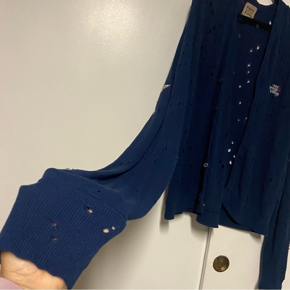 LF Furst of a Kind Women Distressed Sequin Elbow Cardigan Sweater O/S - Picture 8 of 8